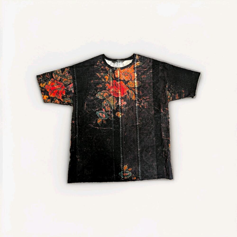 Gary Graham 442 Black/Multicolor Floral Print Crew Neck Oversized T-Shirt XXS